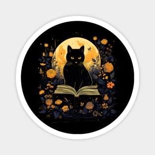 Floral Black Cat And Book Catshirt Magnet